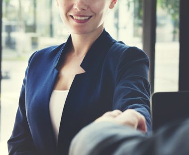 Businesswoman shaking hands with partner